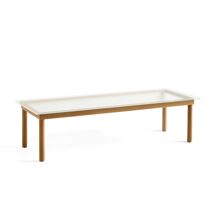 Kofi Coffee table with glass top by Hay in the dimensions 140 x 50 cm in the colour oak / clear fluted