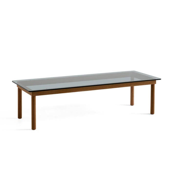 Kofi Coffee table with glass top by Hay in the dimensions 140 x 50 cm in the colour walnut / transparent grey