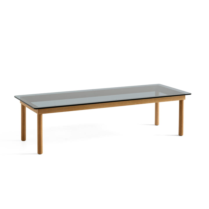 Kofi Coffee table with glass top by Hay in the dimensions 140 x 50 cm in the colour oak / transparent grey