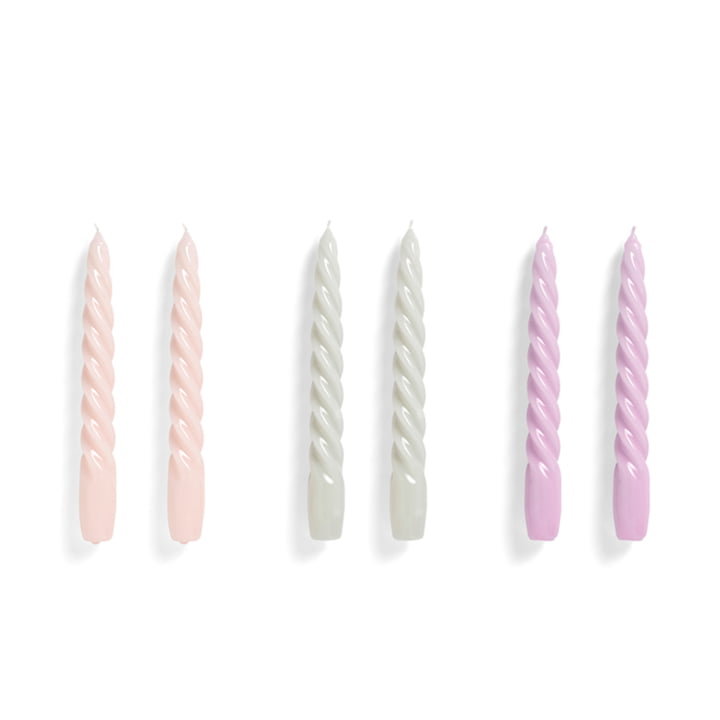 Spiral Stick candles H 20 cm, light rose / light gray / lilac (set of 6) from Hay