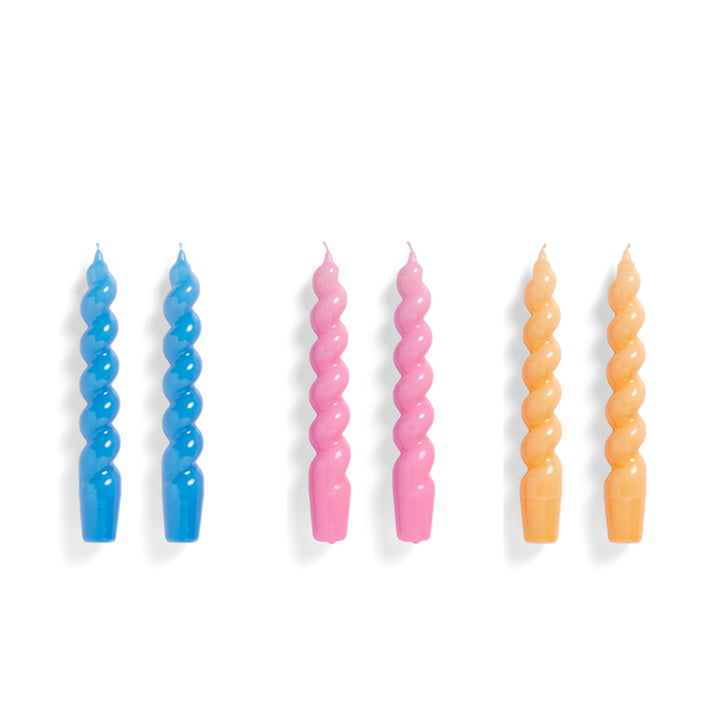 Spiral Stick candles H 19 cm, blue / dark pink / dark peach (set of 6) from Hay