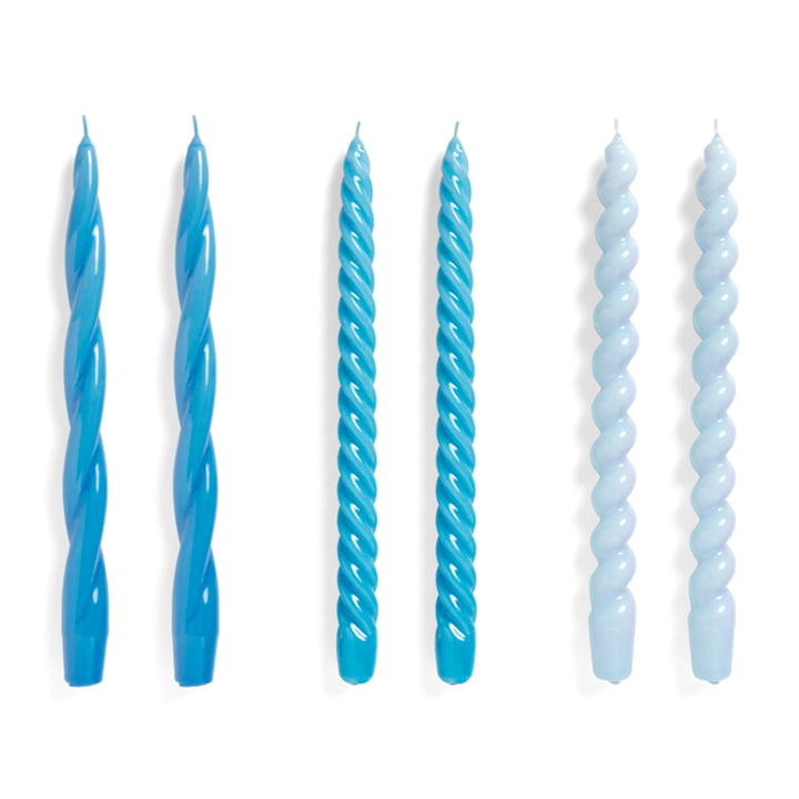 Spiral Stick candles H 29 cm, sky blue / light blue / vintage blue (set of 6) from Hay