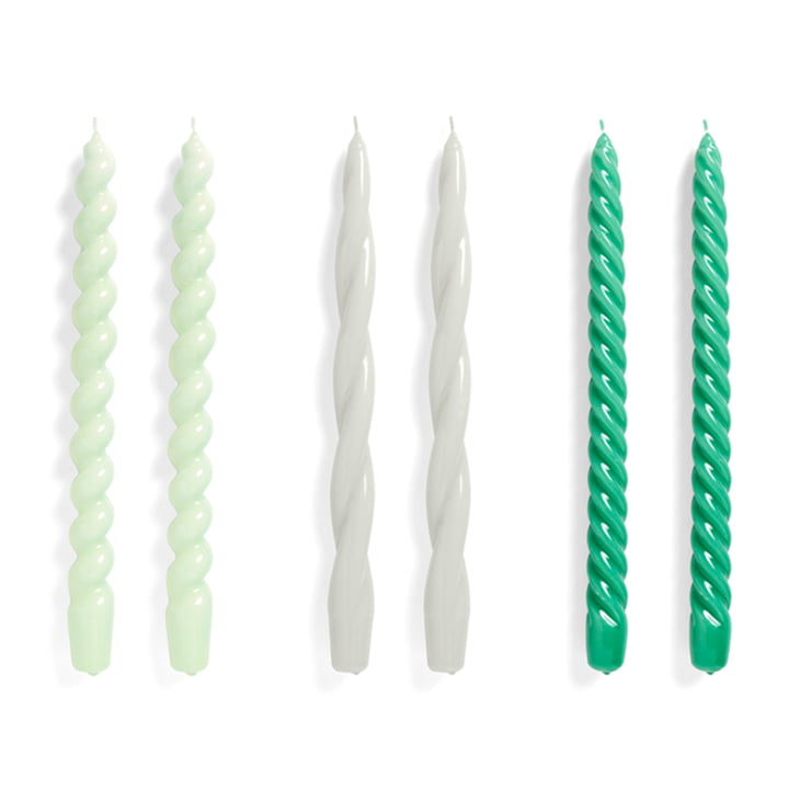Spiral Stick candles H 29 cm, mint / light gray / green (set of 6) from Hay