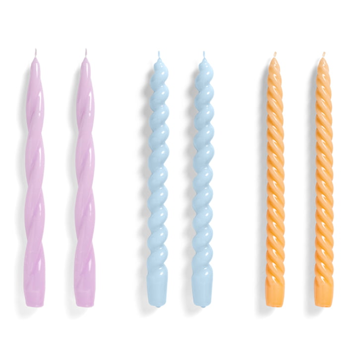 Spiral Stick candles H 29 cm, lilac / light blue / dark peach (set of 6) from Hay