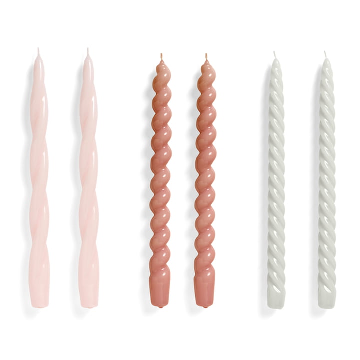 Spiral Stick candles H 29 cm, light rose / mauve / light gray (set of 6) from Hay