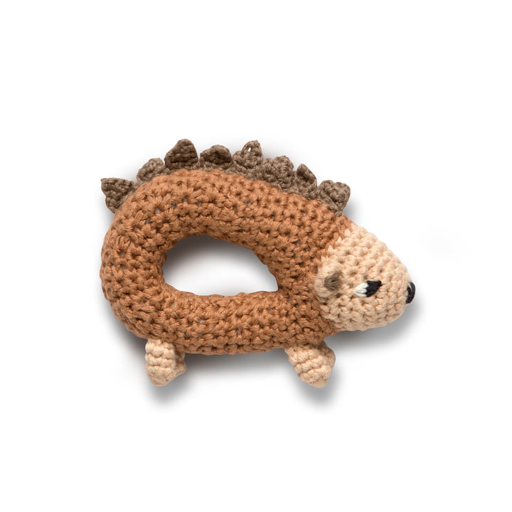 Crochet rattle hedgehog from Sebra in brown