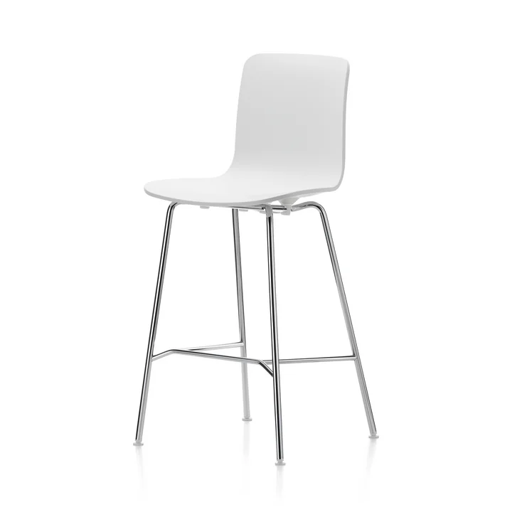 Hal Bar stool, medium, white / chrome / white plastic glides from Vitra