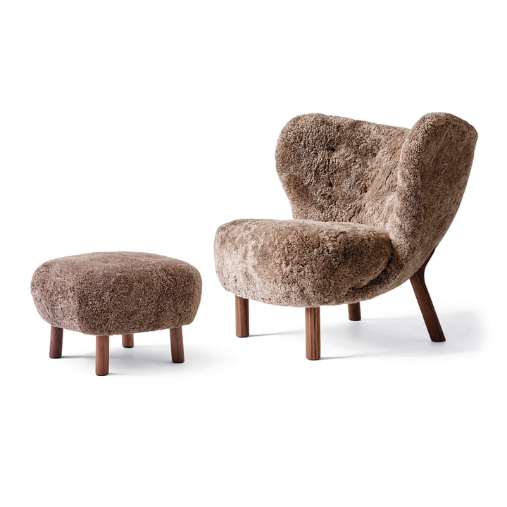 Little Petra VB1 Lounge Chair, Incl. Pouf ATD1 & Tradition in the version walnut / sheepskin sahara