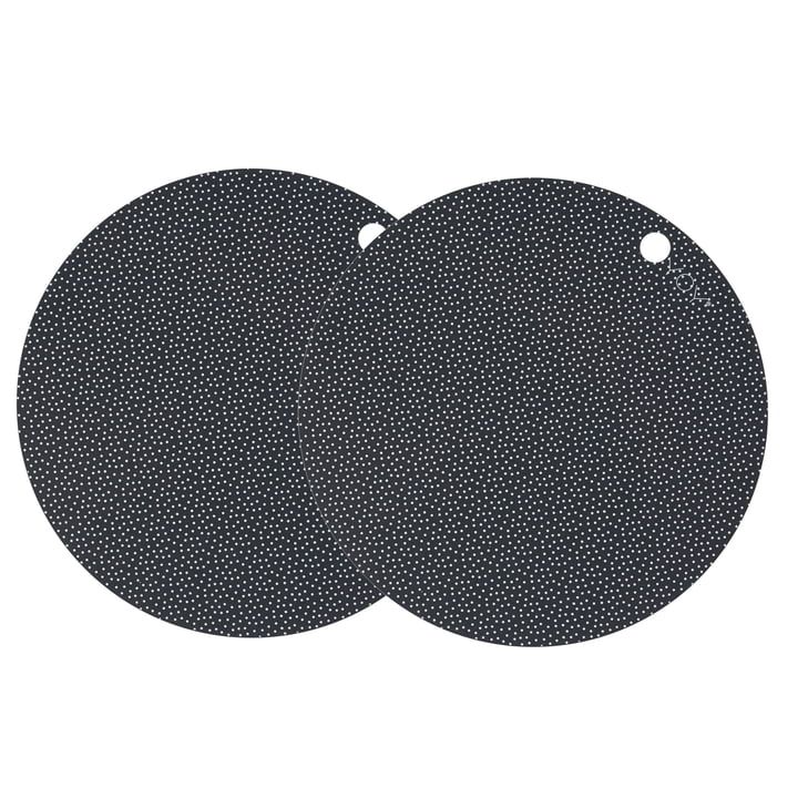 Living Dot Placemat Ø 39 cm from OYOY in dark grey / white (set of 2)