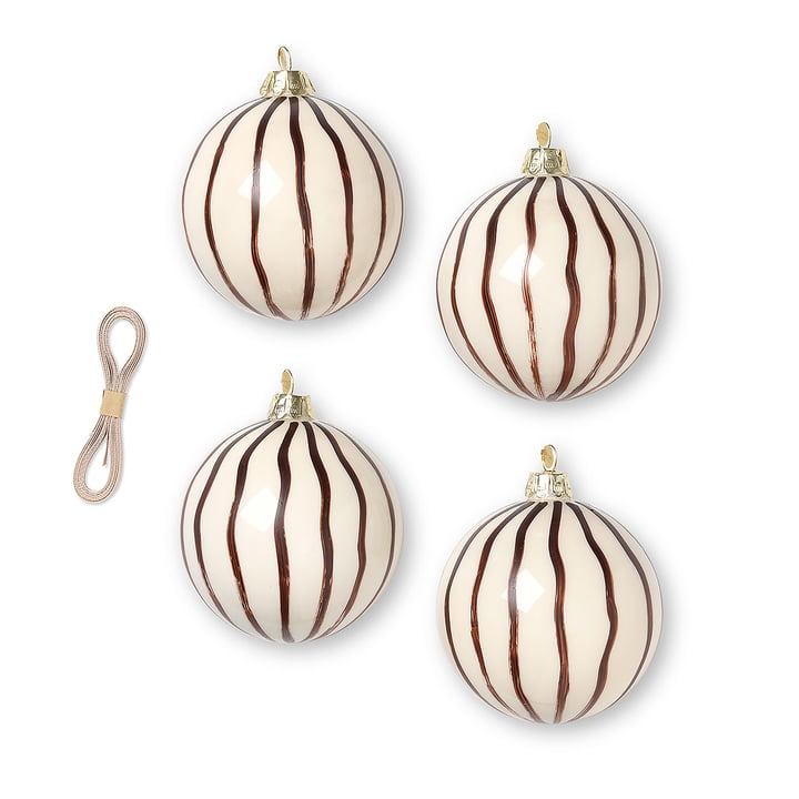 Lines Christmas tree ball by ferm Living in the colour red-brown