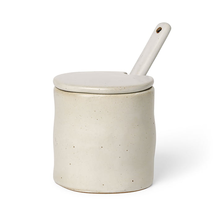 Flow Jam jar with spoon by ferm Living in the color off-white