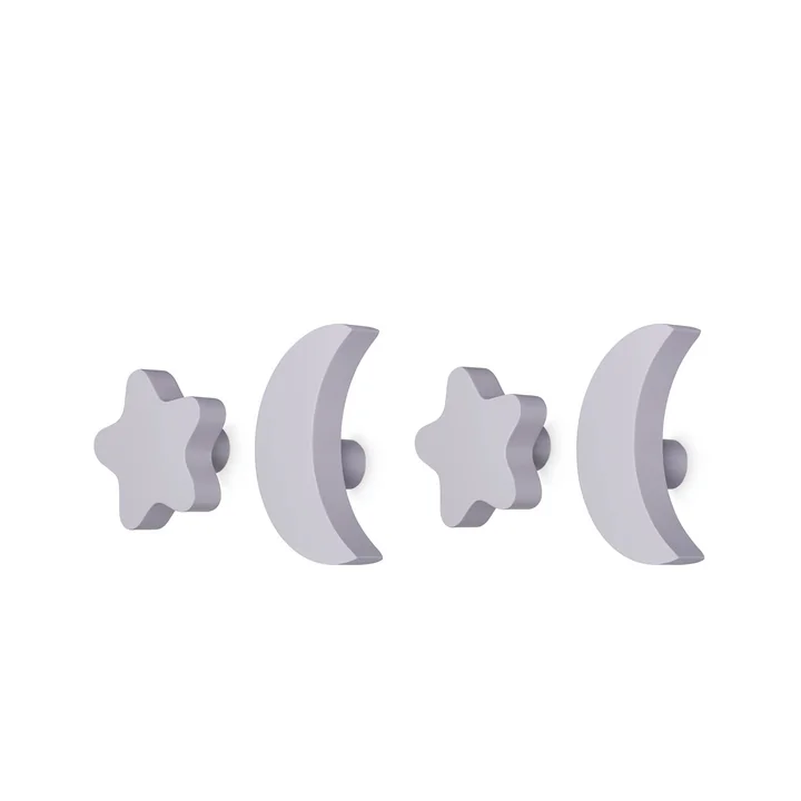 Stars & Moons Wall hook set, purple (4pcs.) Nofred