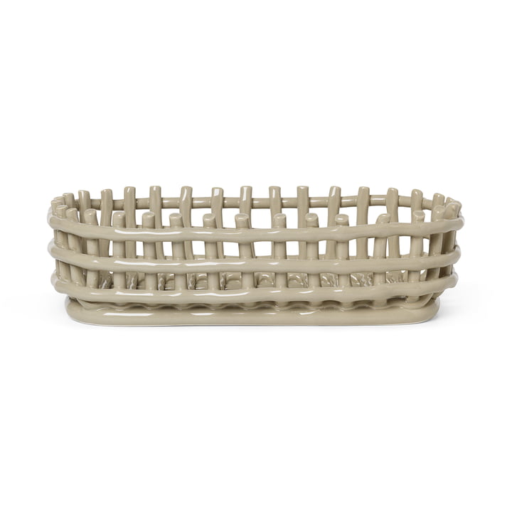 Ceramic basket oval by ferm Living in the color cashmere