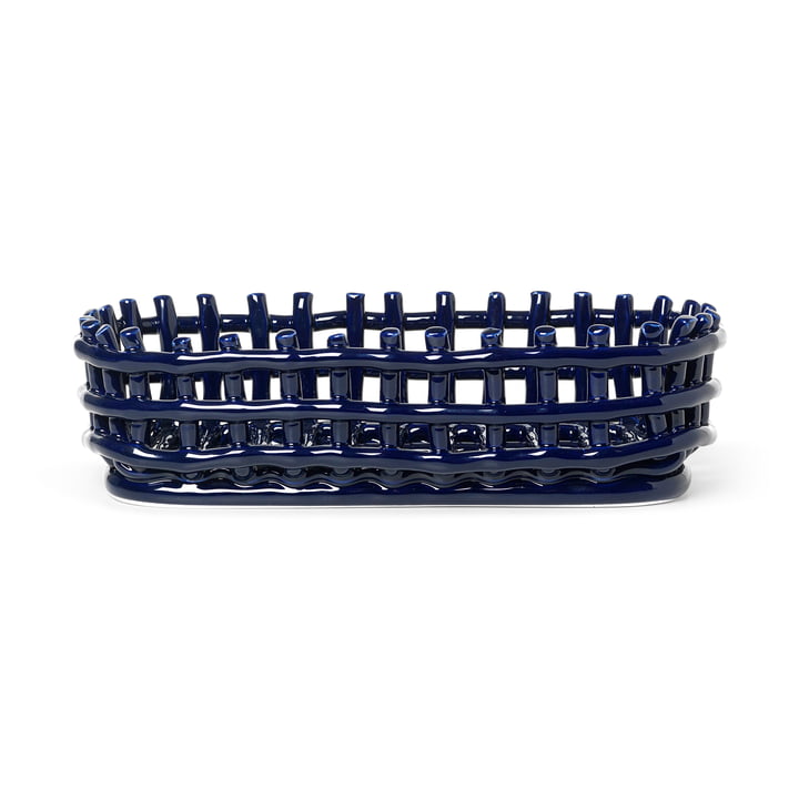 Ceramic basket oval by ferm Living in the color blue