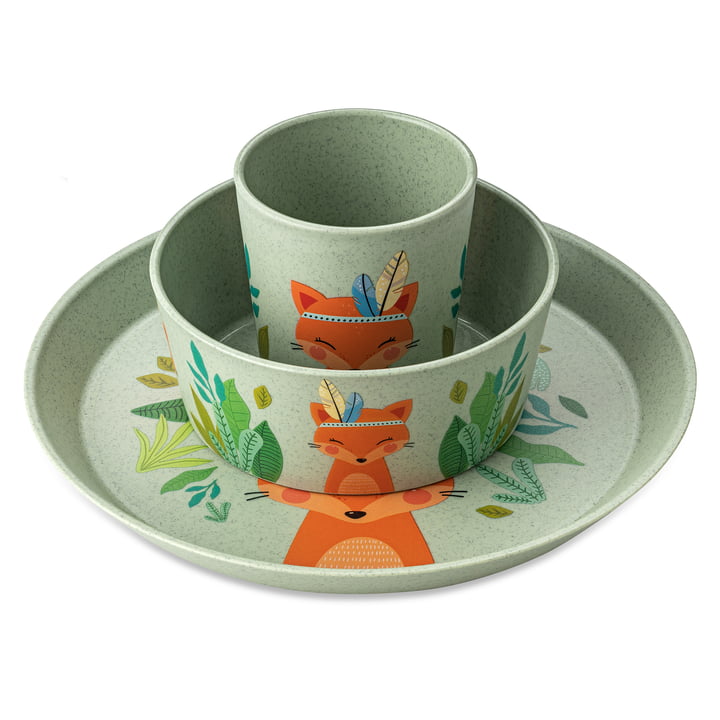 Connect Children's tableware set Zoo from Koziol in the version organic green