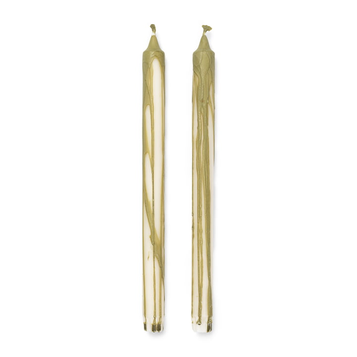 Dryp Stick candles by ferm Living in the design olive green / white