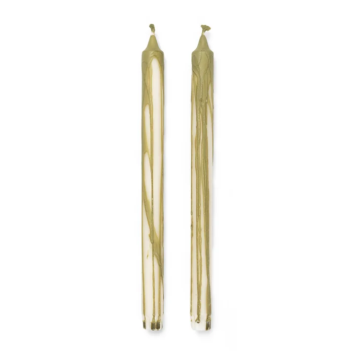 Dryp Stick candles by Ferm Living in the design olive green / white