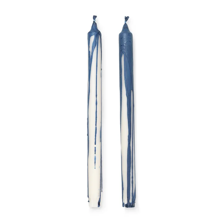 Dryp Stick candles by Ferm Living in the design dark blue / white