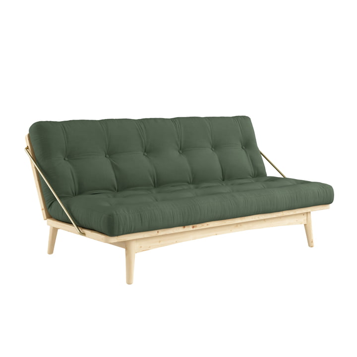 Folk Sofa bed 130 cm from Karup Design in pine clear lacquered / olive green