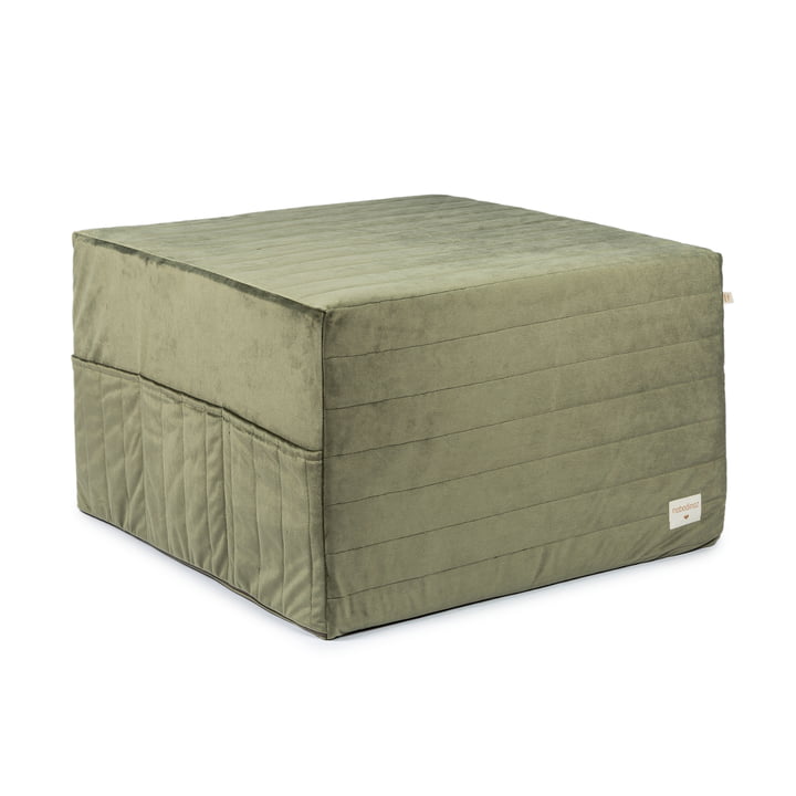 Sleepover Folding mattress and stool by Nobodinoz in color olive green