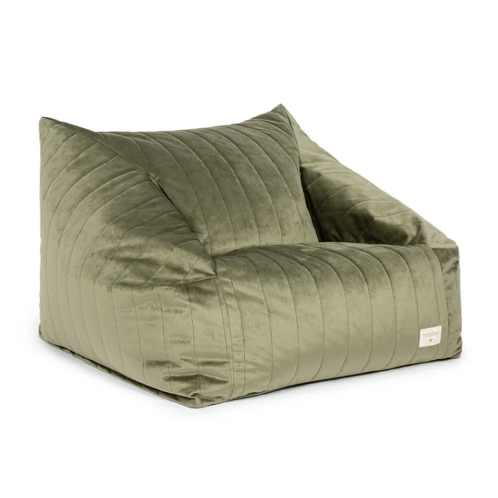 Chelsea Velvet beanbag from Nobodinoz in the version olive green