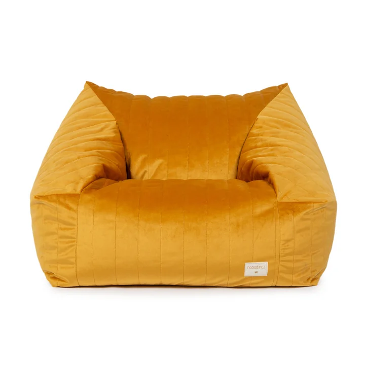 Chelsea Velvet beanbag from Nobodinoz in the design farniente yellow