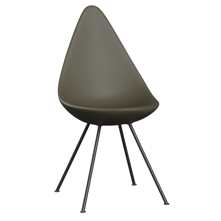 Drop Chair from Fritz Hansen in the version olive green / brown bronze