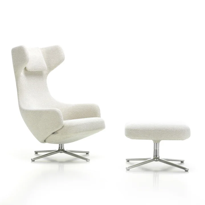 Grand Repos & Ottomann seat height 40 cm from Vitra in polished aluminum / Nubia ivory/pearl with double-stitched seam