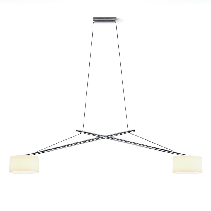 Twin LED pendant luminaire bright chrome 2700 K by serien.lighting in white opal (real glass)