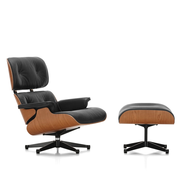 Lounge Chair & Ottoman from Vitra in polished / black, cherry / leather premium nero