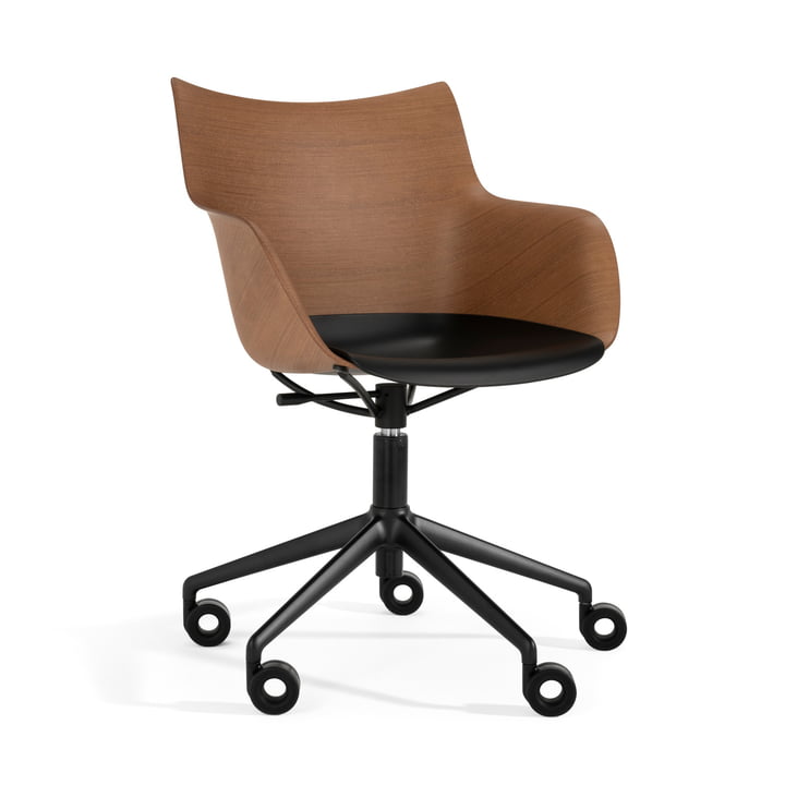 Q/Wood Chair with wheels from Kartell in black / dark beech