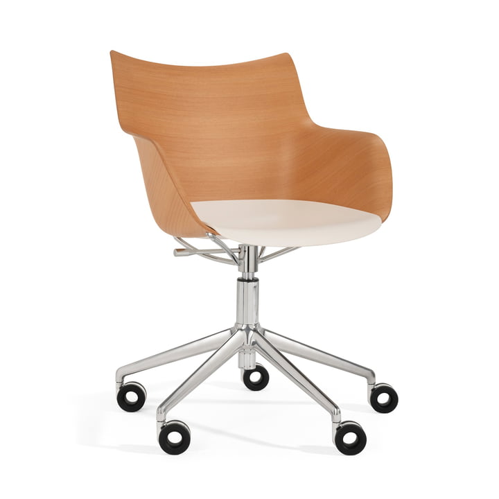 Q/Wood Chair with wheels from Kartell in chrome / light beech