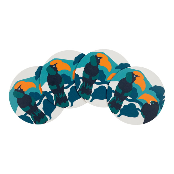 Pepe Glass coaster Ø 9 cm (set of 4) from Marimekko in ecru / turquoise / orange
