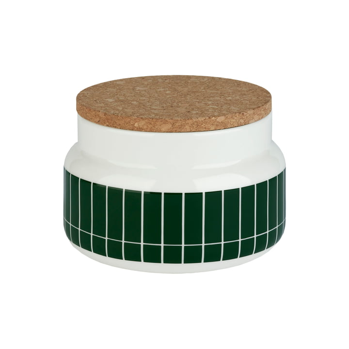 Tiiliskivi Storage tin 700 ml from Marimekko in white / dark green (Presummer 2022)