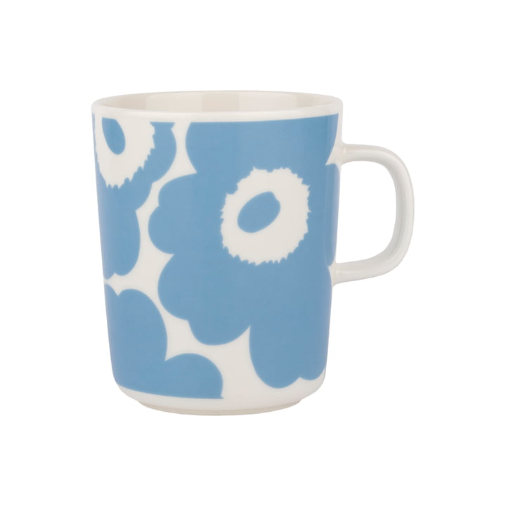 Marimekko - Oiva Unikko Mug with handle, 250 ml, white / sky blue (Presummer 2022)