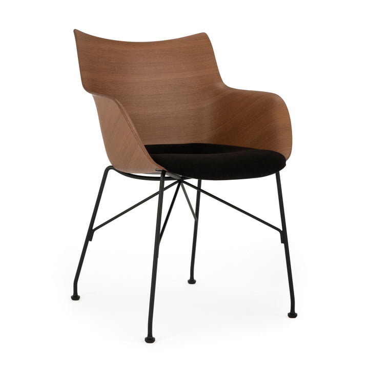 Q/Wood armchair with seat cushion from Kartell in black / black / dark beech