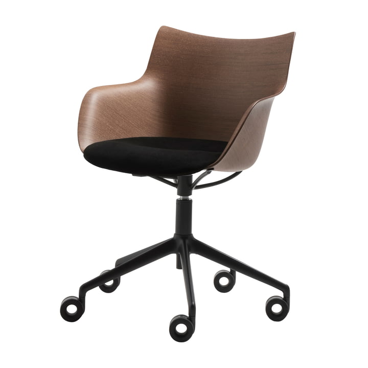 Q/Wood Chair with wheels and seat cushion from Kartell in black / dark beech