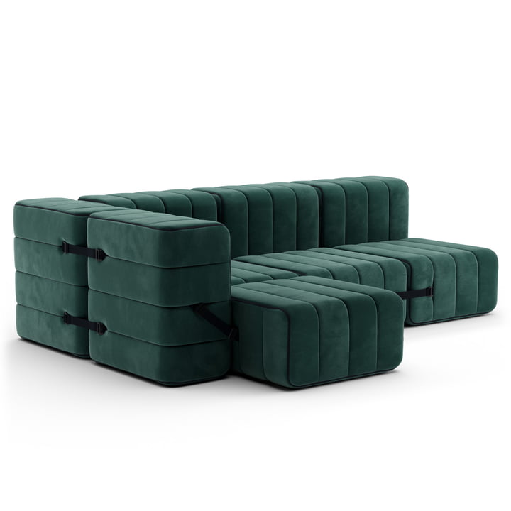 Curt Sofa Set 9 by Ambivalence in serpentine / green (Barcelona - V3347 / 39)