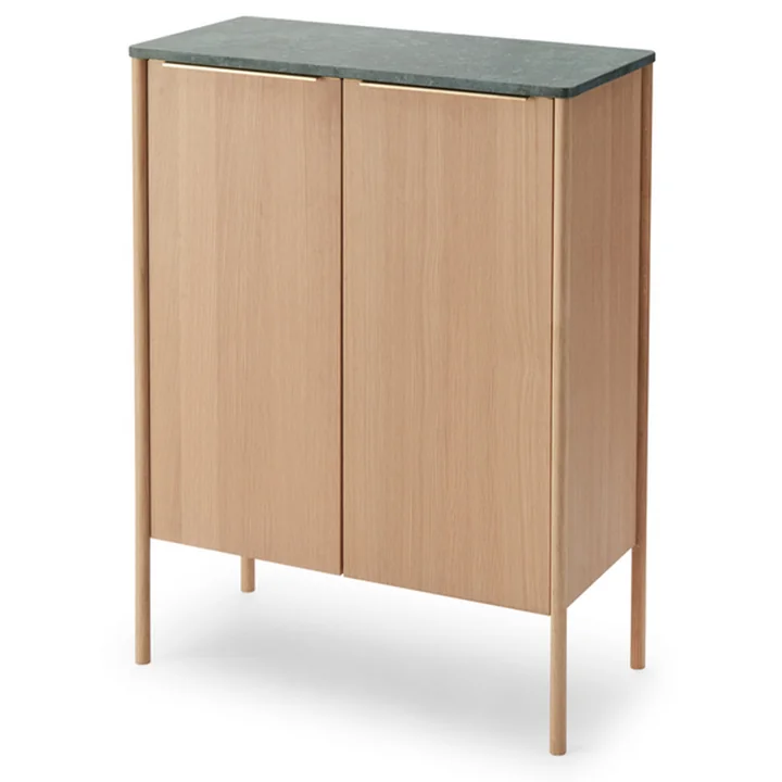 Jut High Cabinet by Skagerak in oiled oak / marble green / brass