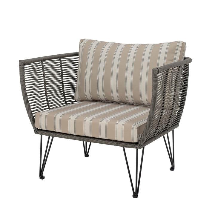 Mundo Lounge Chair with cushion from Bloomingville in green / white beige stripes