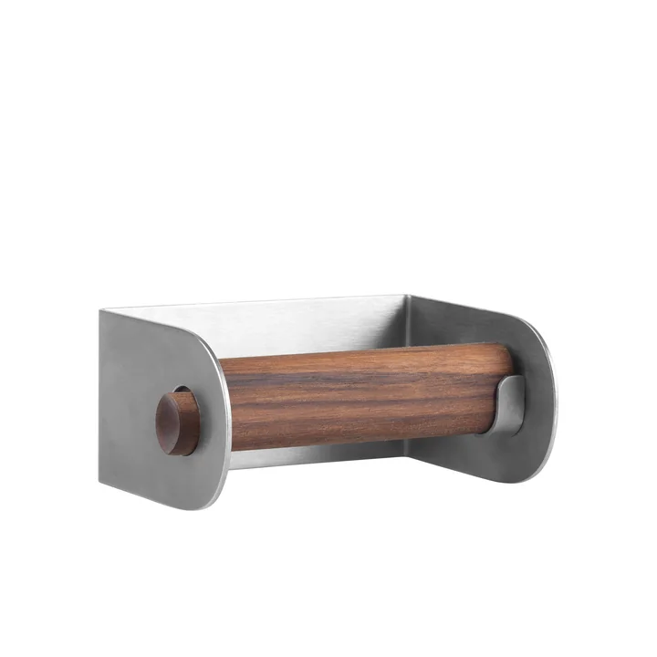 Dowel Stainless steel toilet paper holder in walnut from Kristina Dam Studio