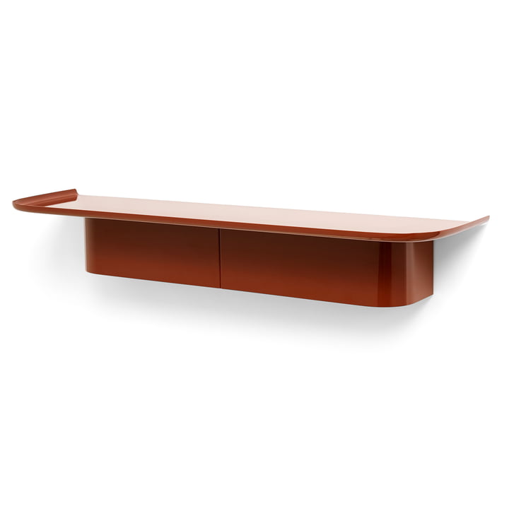 Korpus Wall shelf with coat hook, L, brick red by Hay