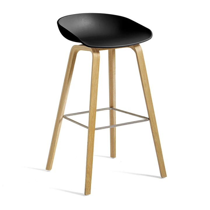 About A Stool AAS 32 H 75 cm, matt lacquered oak / stainless steel / black by Hay