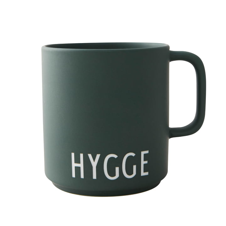 AJ Favourite Porcelain mug with handle, Hygge in dark green from Design Letters
