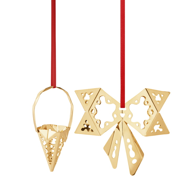 Holiday Ornament 2022 Cone & Bow, gold by Georg Jensen