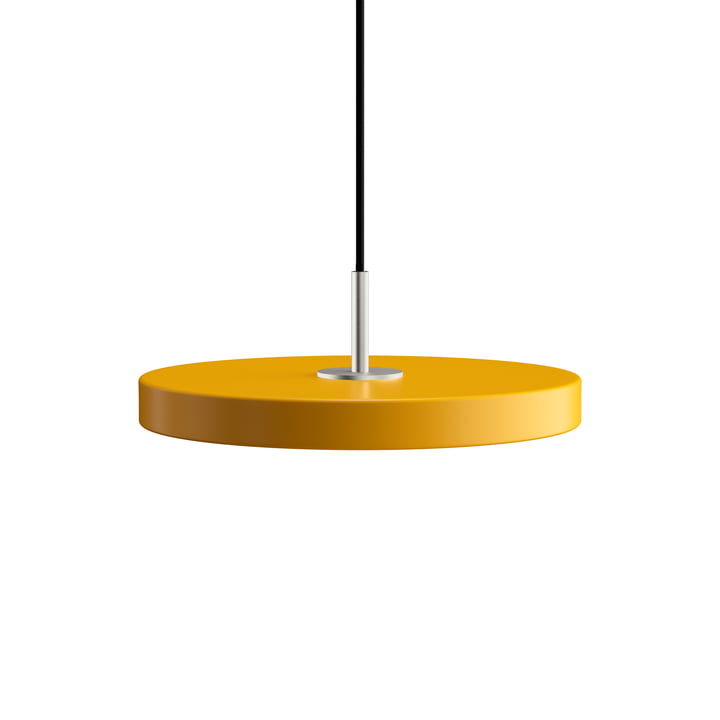 The Asteria Mini LED pendant light from Umage in steel / saffron yellow