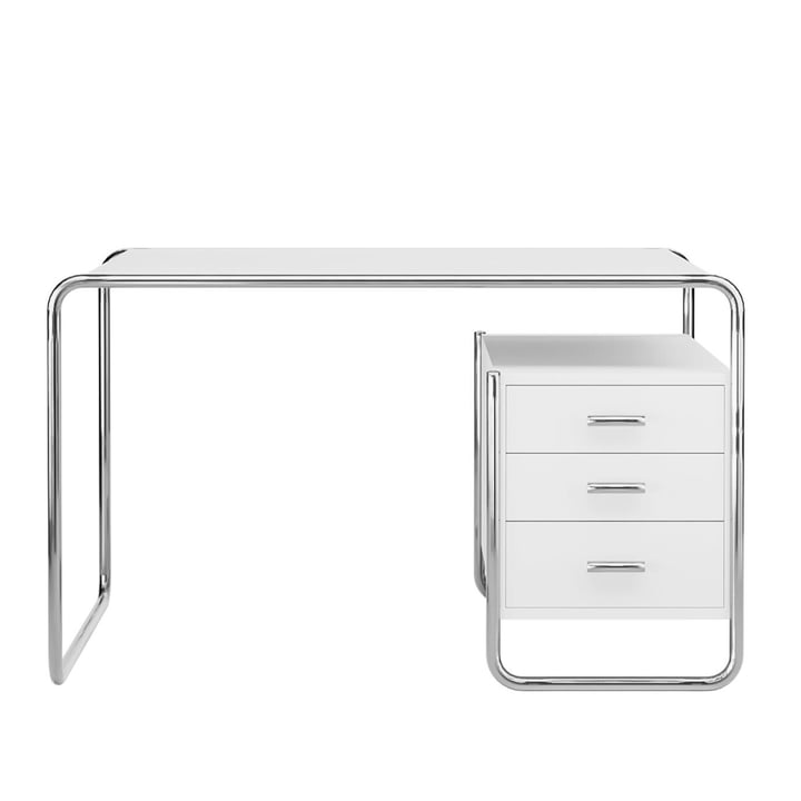 S 285/2 Desk, chrome / ash pure white topcoated (RAL 9010) from Thonet