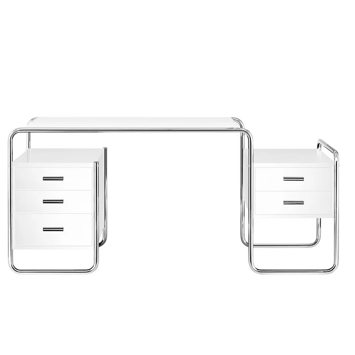 S 285 desk, chrome / ash pure white topcoated (RAL 9010) of Thonet