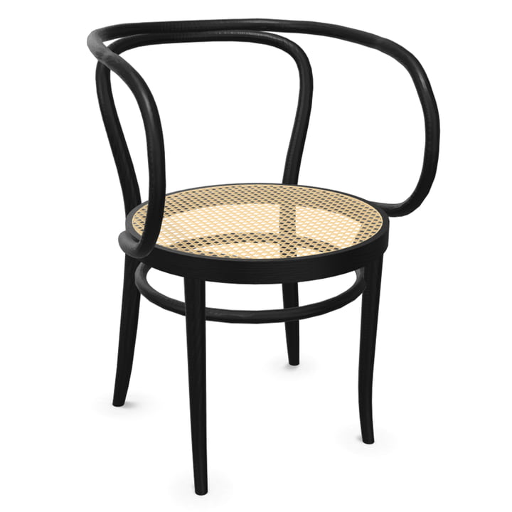 209 bentwood chair, wickerwork with plastic support fabric / ash natural wood lacquer black (Pure Materials) by Thonet