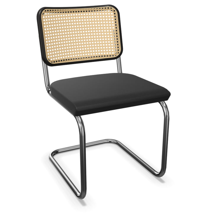 S 32 SPV chair, chrome / beech stained black (TP 29) / seat upholstered black with cut stitching of Thonet